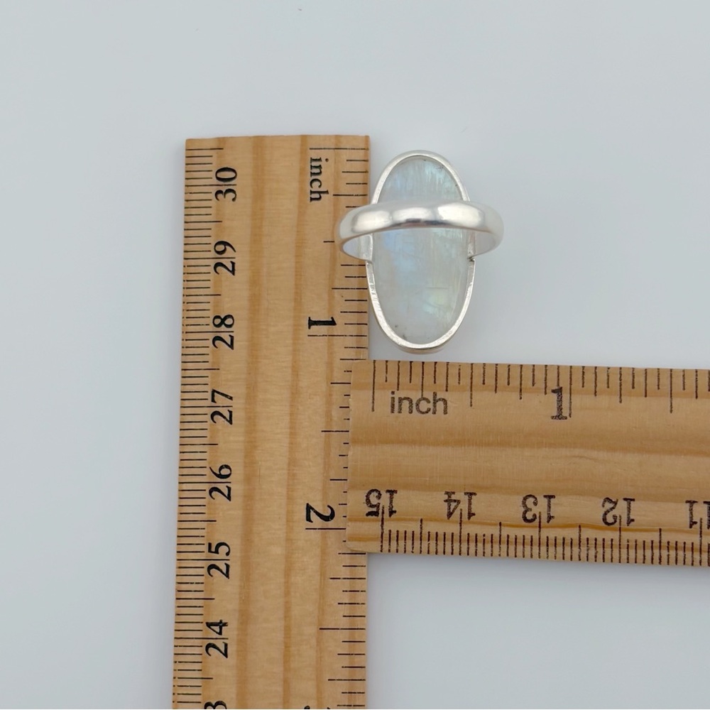 Pure Sterling Silver 925 Rainbow Moonstone Ring Size 8 1/2 8.5 Boho Southwest - Picture 6 of 9